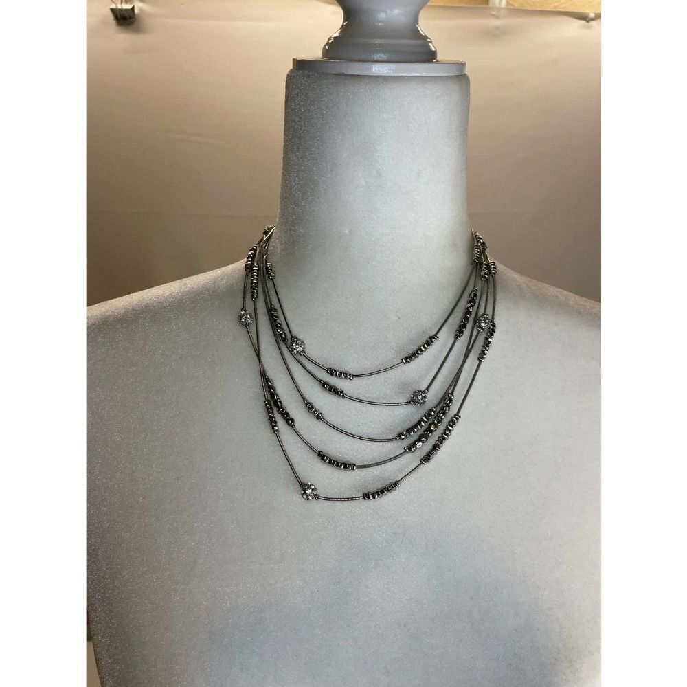 Chicos Silver Bling 5 Chain Layered Necklace Statement